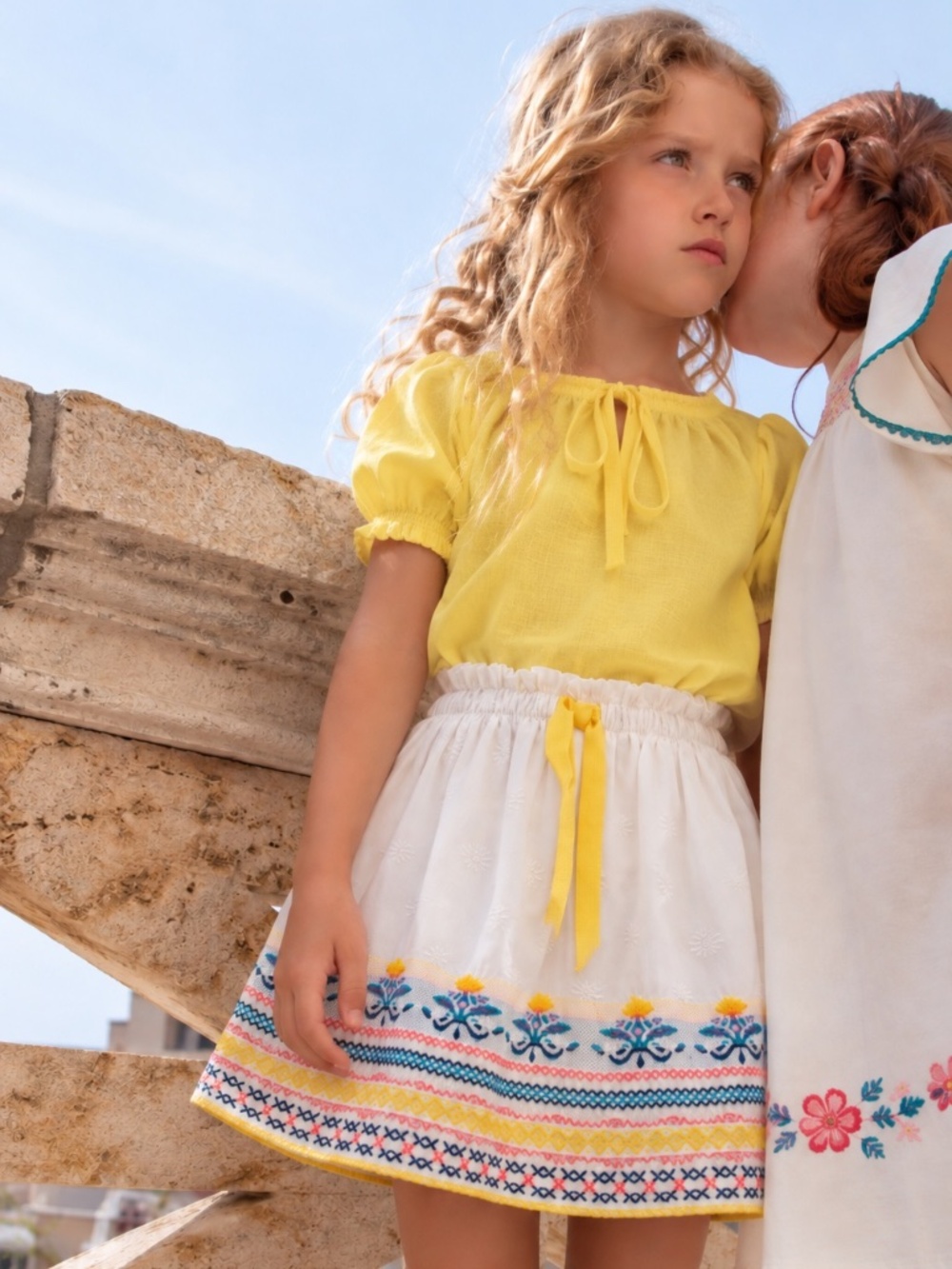 Zara girls off white embroidered boho skirt